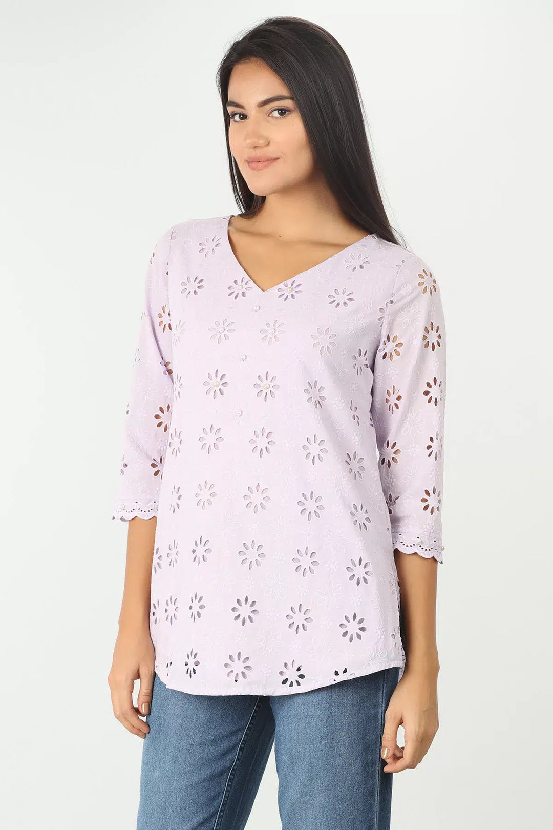 Self Design v neck top (Purple)