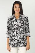 Black Floral Print Shirt with Lace
