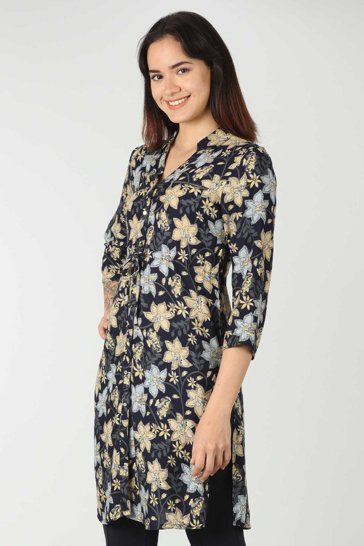 Printed Blue Long Shirt