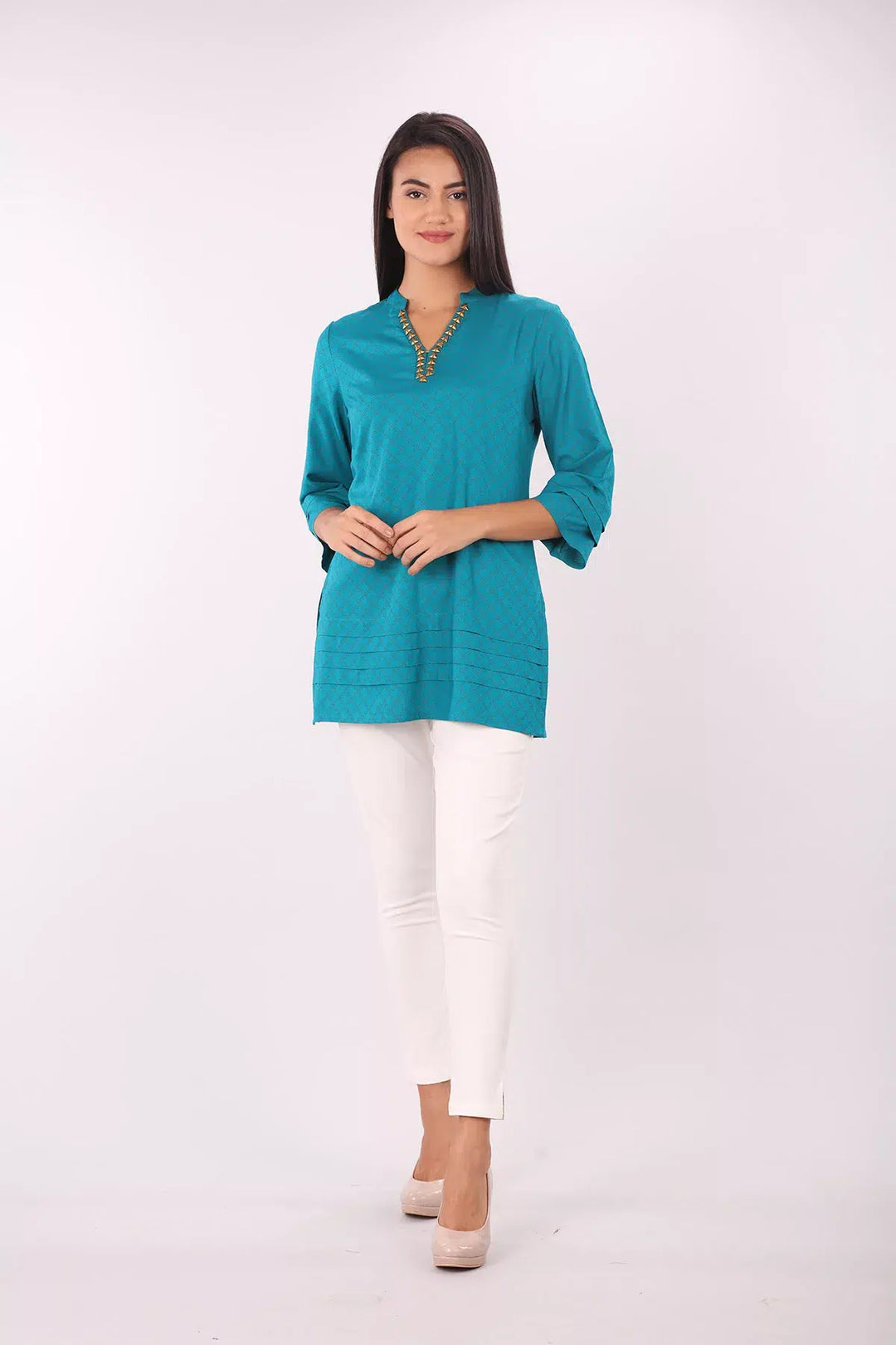 Teal Blue foil print Top