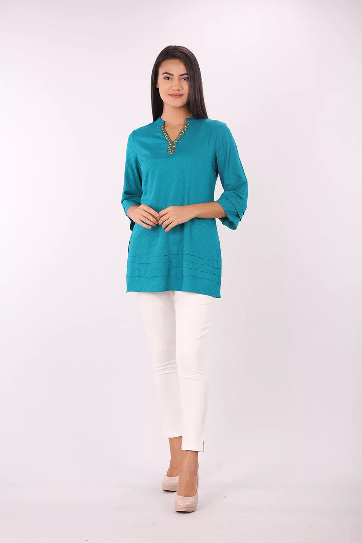 Teal Blue foil print Top