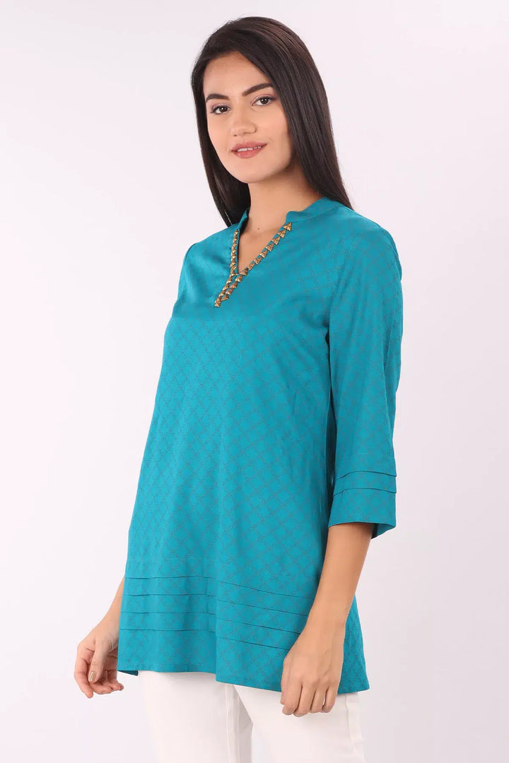 Teal Blue foil print Top