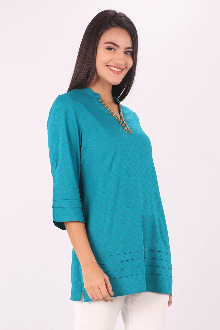 Teal Blue foil print Top