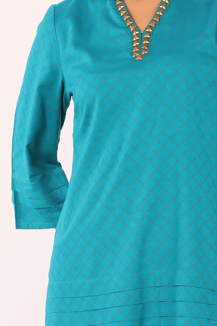 Teal Blue foil print Top
