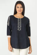 Charcoal Grey Embroidered round neck Top