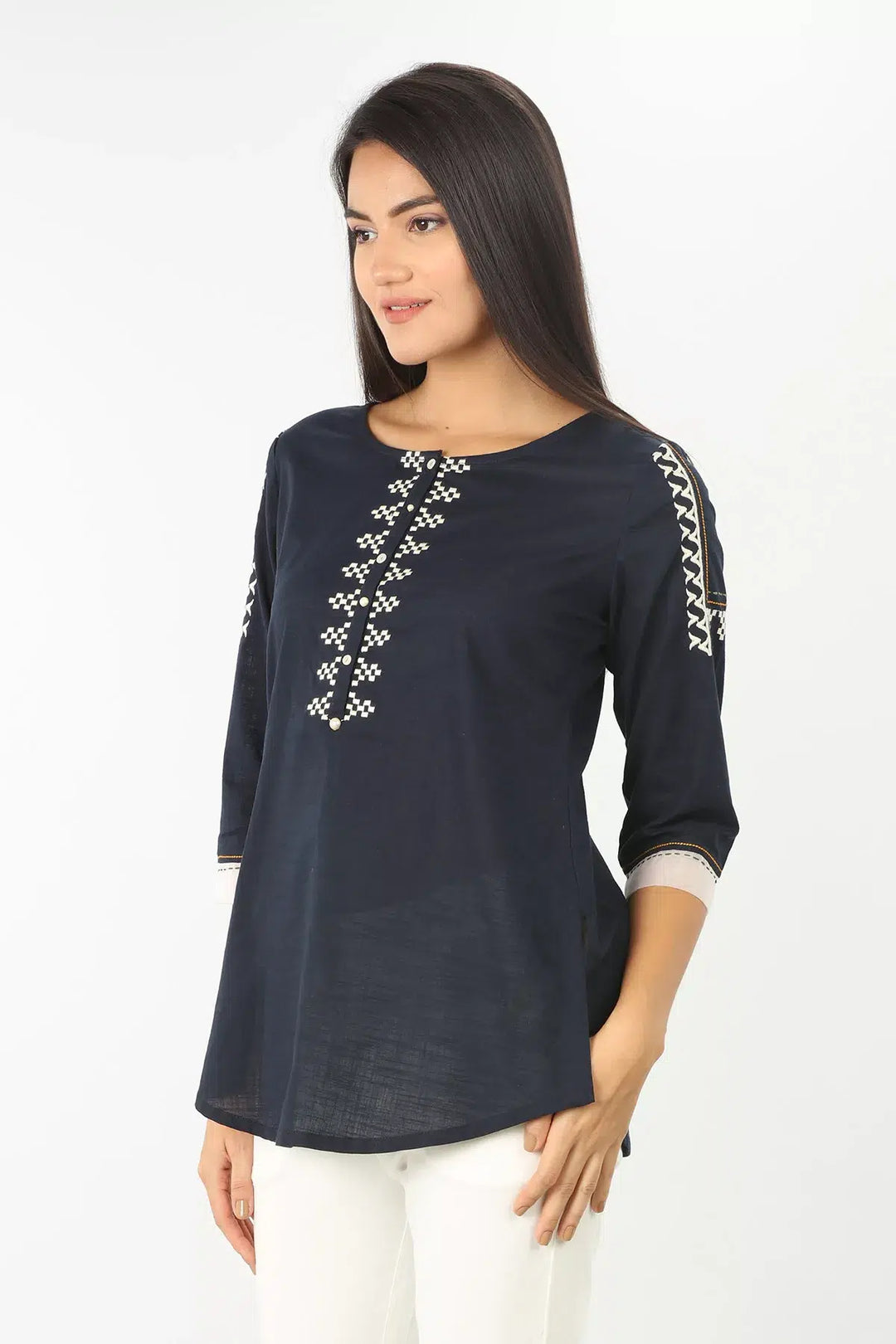 Charcoal Grey Embroidered round neck Top