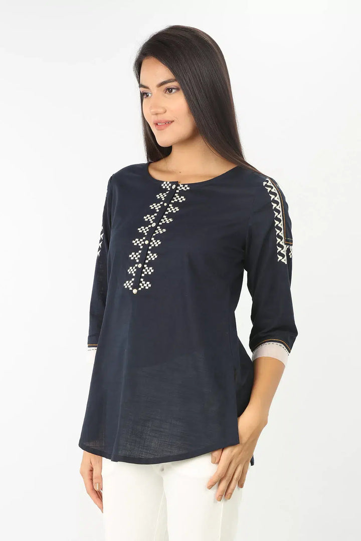 Charcoal Grey Embroidered round neck Top