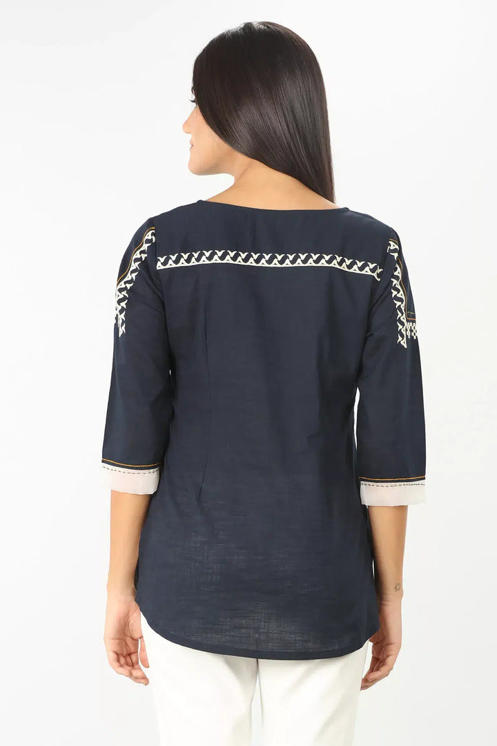 Charcoal Grey Embroidered round neck Top