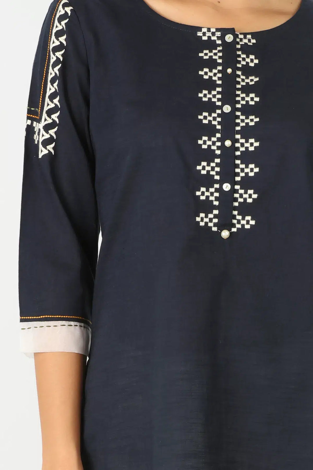 Charcoal Grey Embroidered round neck Top