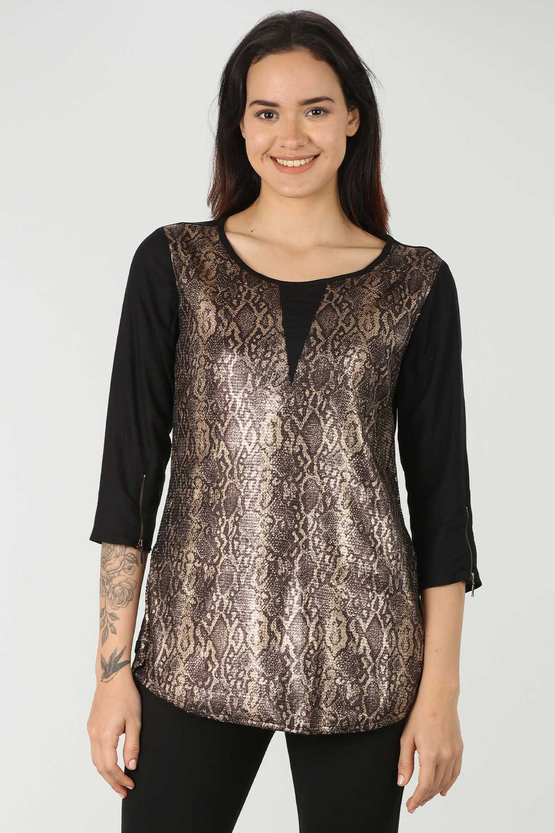 Sequinned Black Snake Printed Top