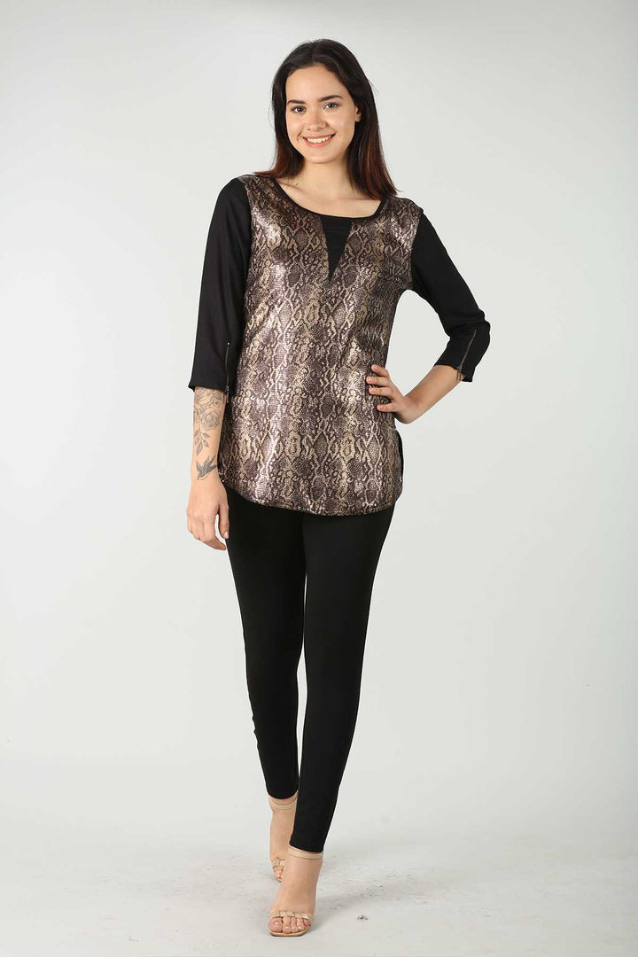 Sequinned Black Snake Printed Top