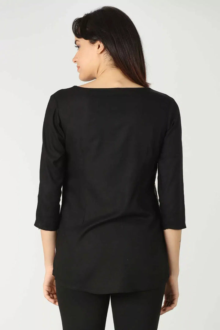 Sequinned Black Snake Printed Top