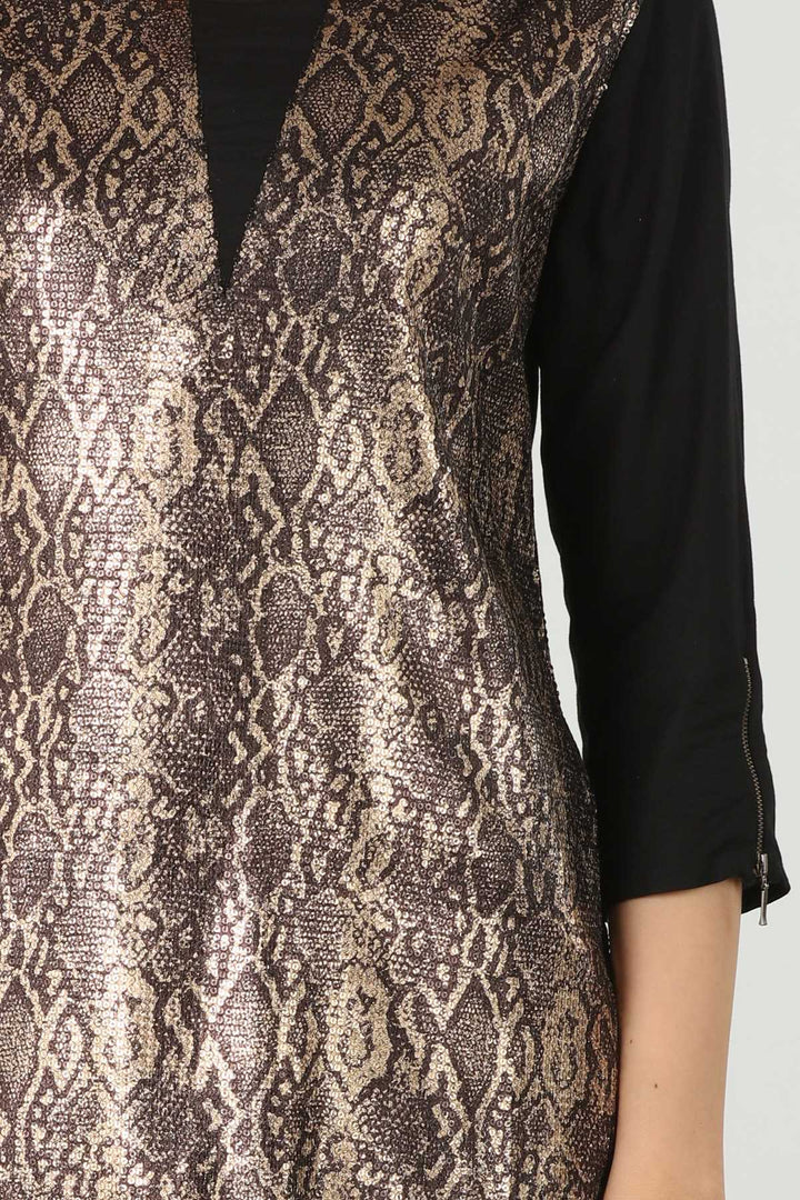 Sequinned Black Snake Printed Top
