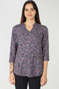 Rayon Blue Printed Top (V Neck )