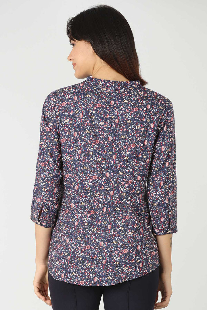 Rayon Blue Printed Top (V Neck )