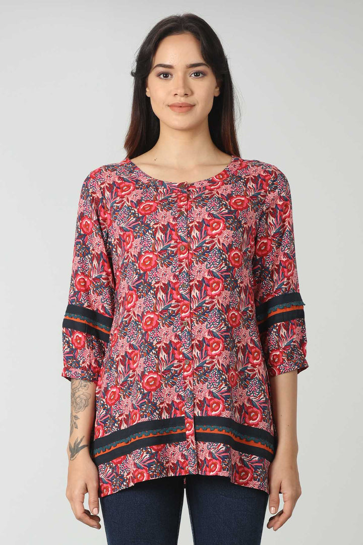 Red Printed Rayon Top