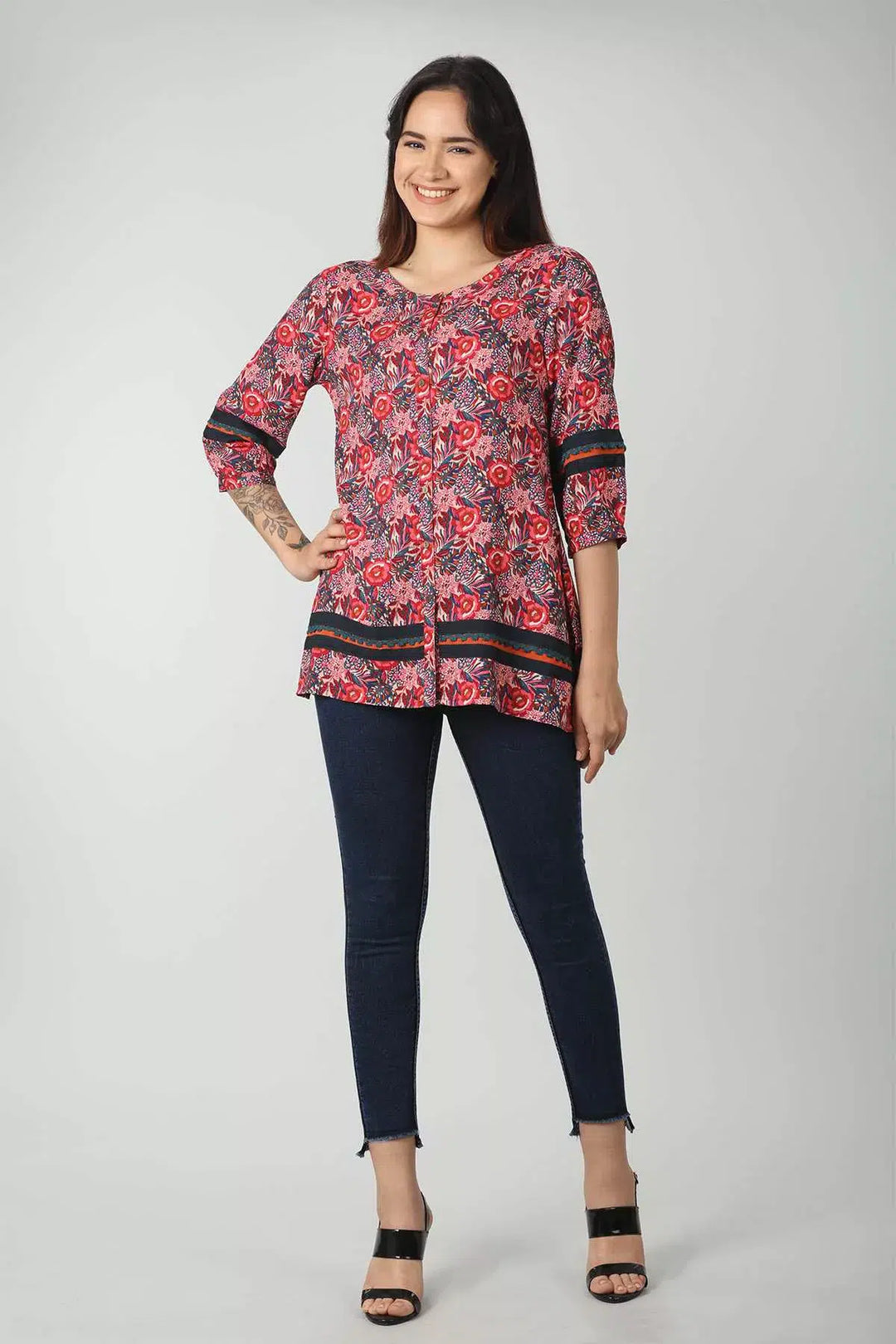 Red Printed Rayon Top