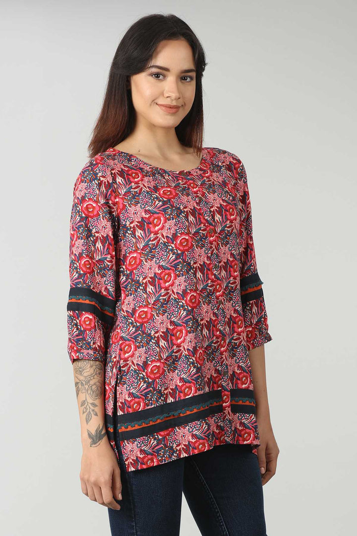 Red Printed Rayon Top