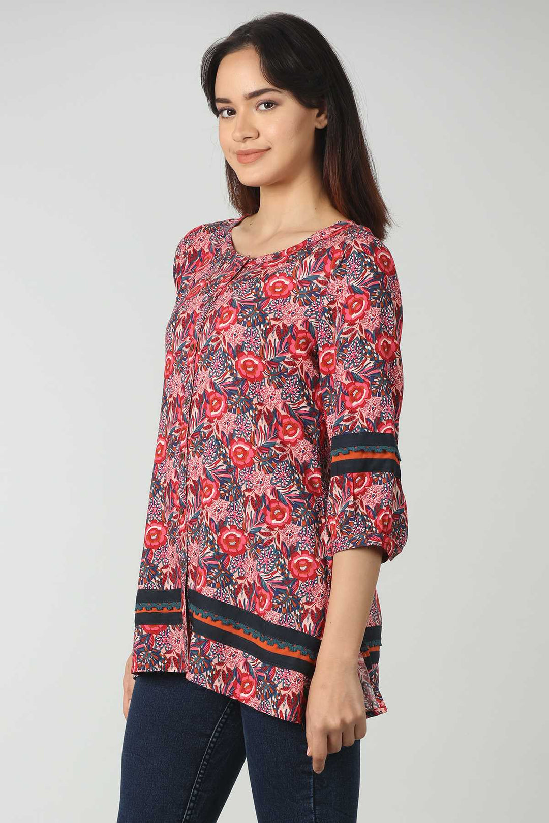 Red Printed Rayon Top