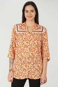 Rayon Orange Printed Top (Lace Work)