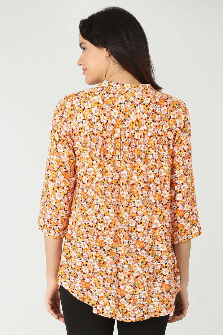 Rayon Orange Printed Top (Lace Work)