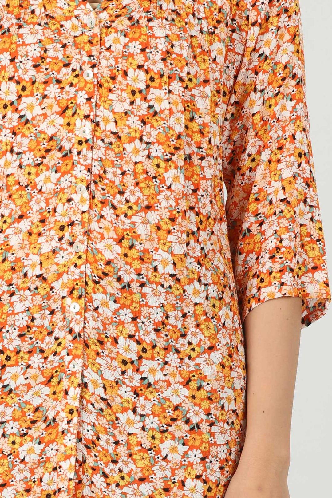 Rayon Orange Printed Top (Lace Work)