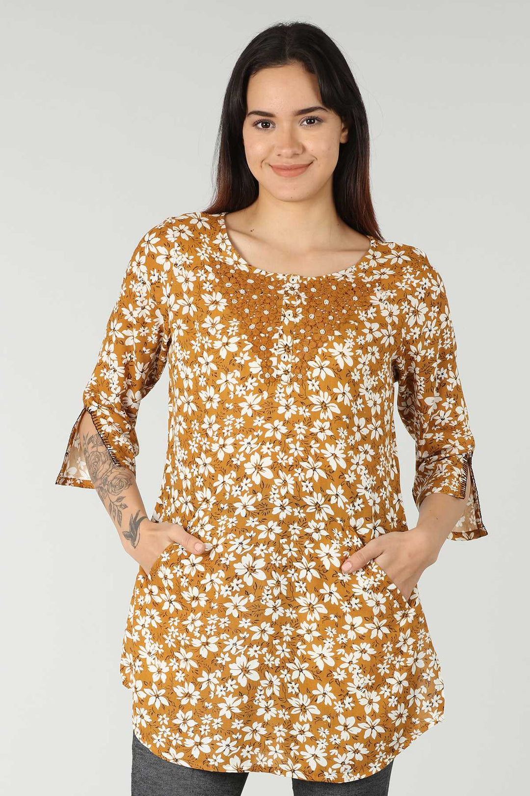 Mustard Rayon Handcrafted Top