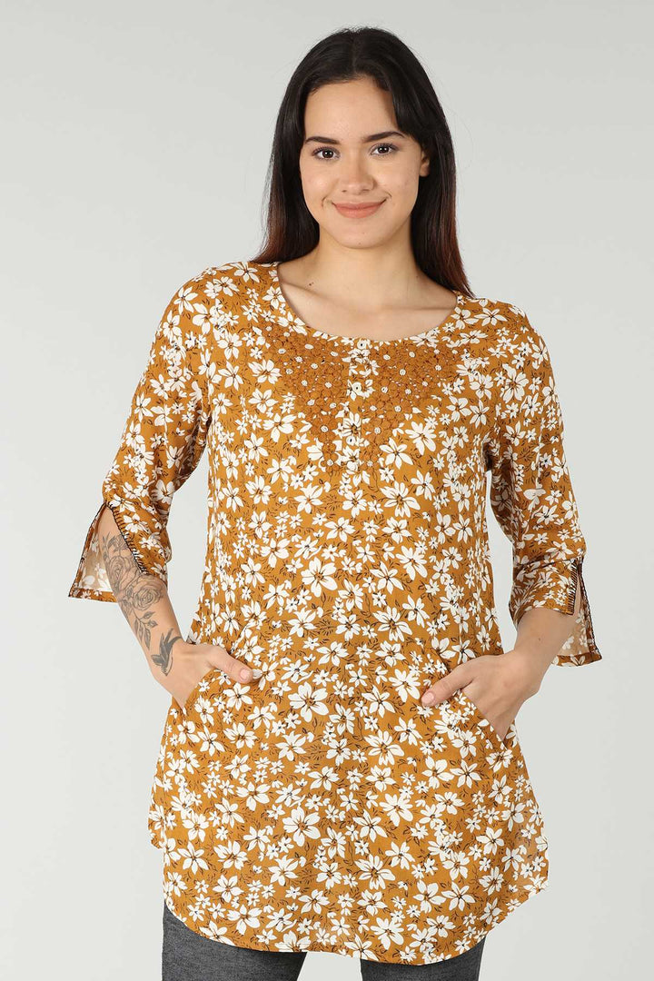 Mustard Rayon Handcrafted Top