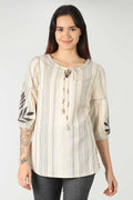 Cream Cotton Striped Top