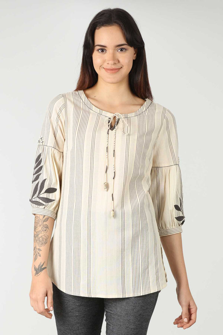 Cream Cotton Striped Top