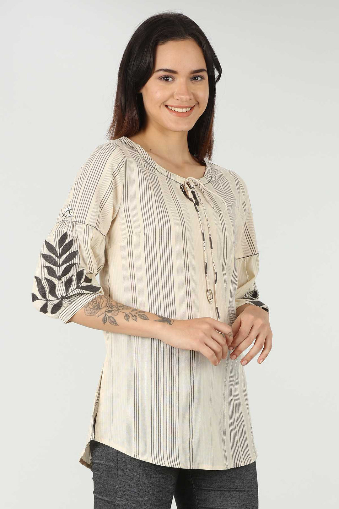 Cream Cotton Striped Top