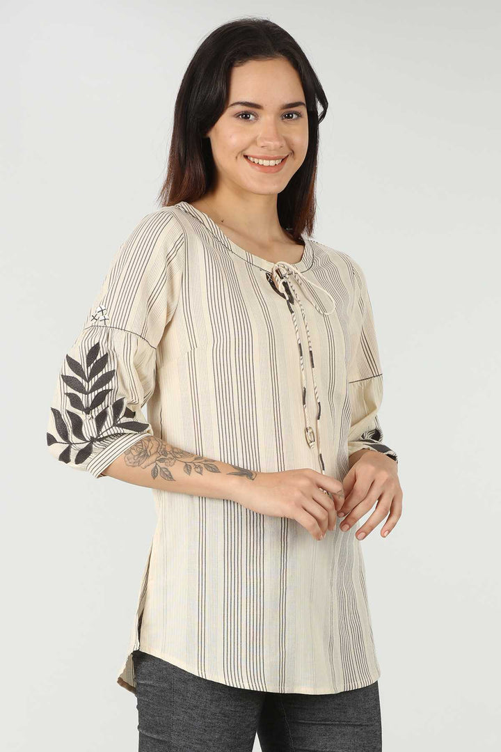 Cream Cotton Striped Top