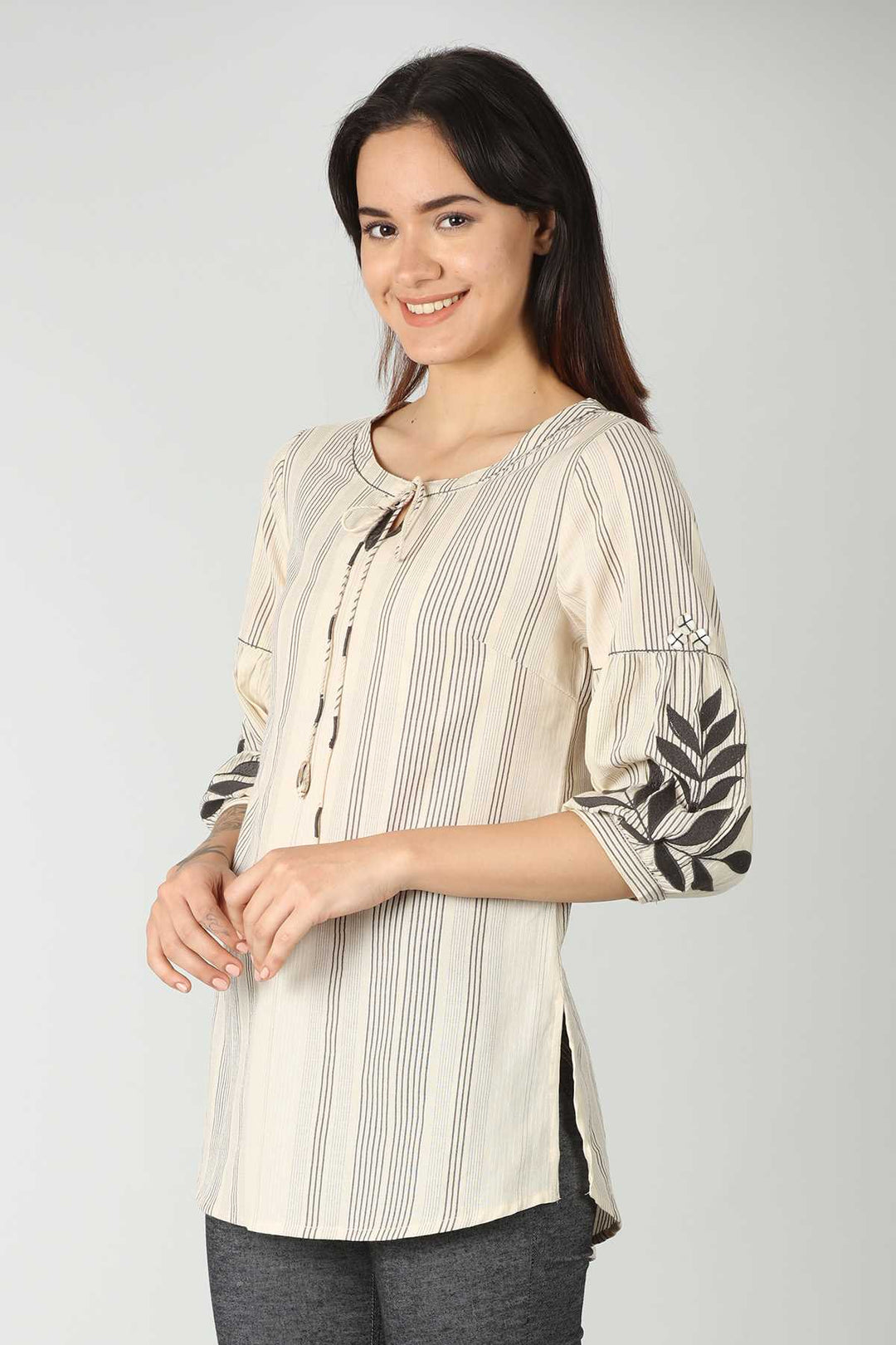 Cream Cotton Striped Top
