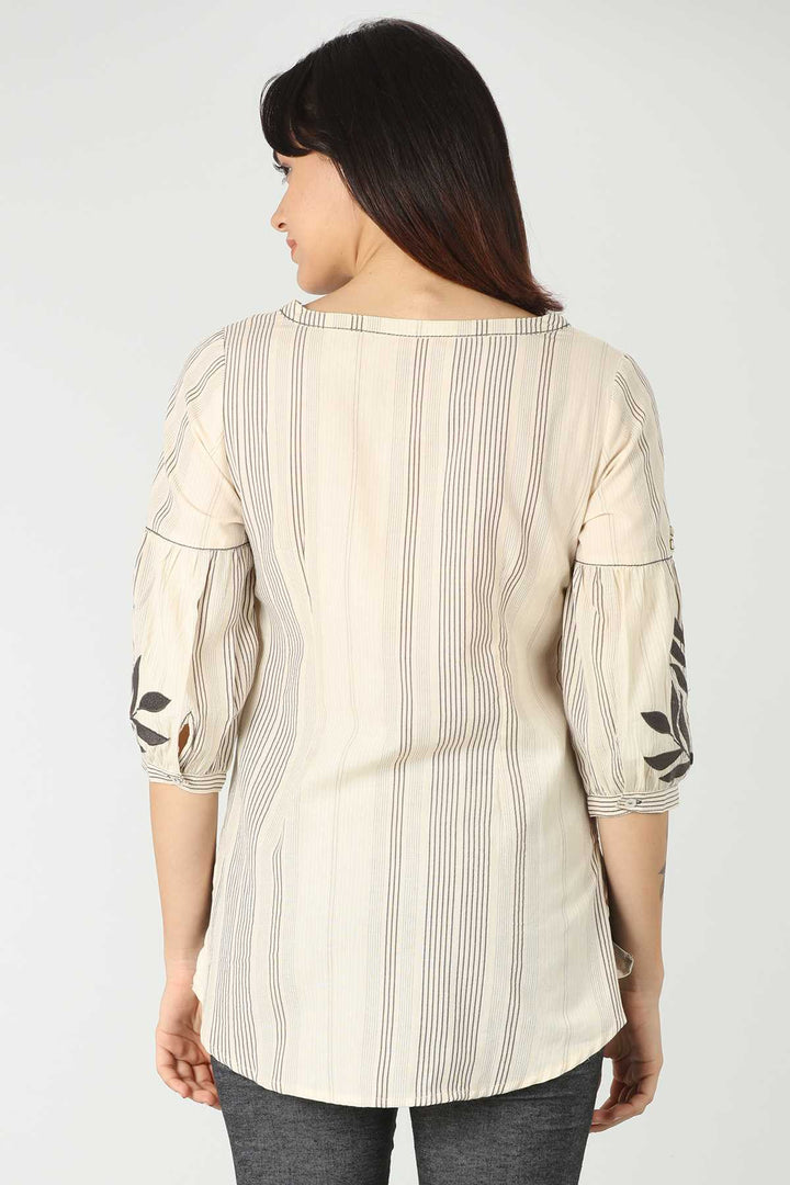 Cream Cotton Striped Top