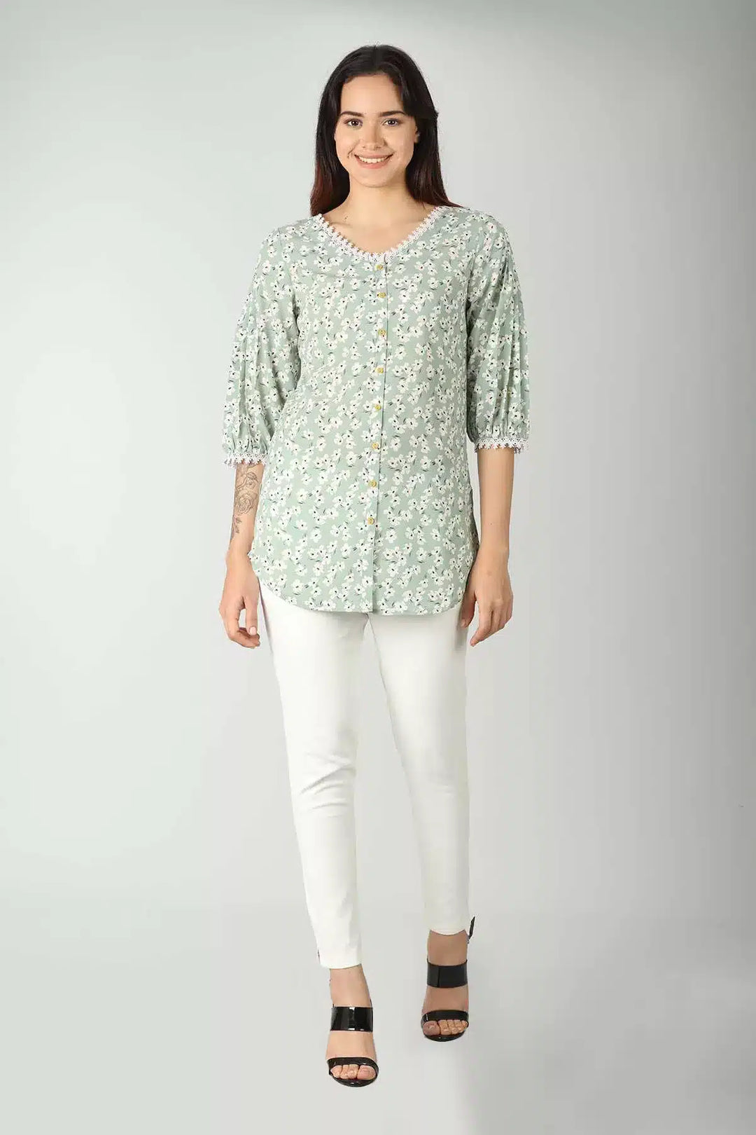 Light Green Printed Summer Top
