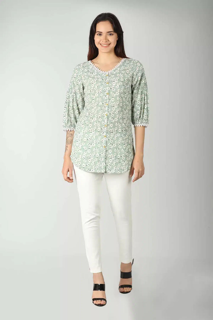 Light Green Printed Summer Top