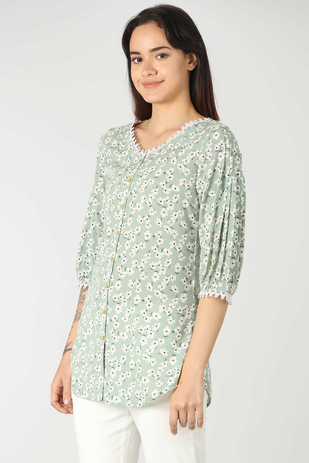 Light Green Printed Summer Top