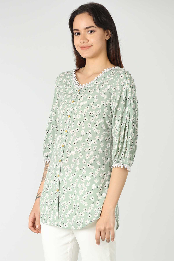 Light Green Printed Summer Top