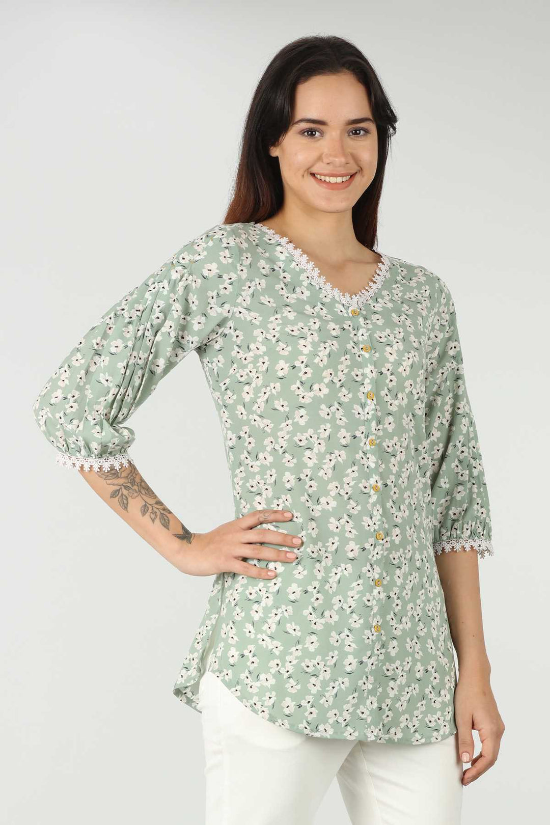 Light Green Printed Summer Top