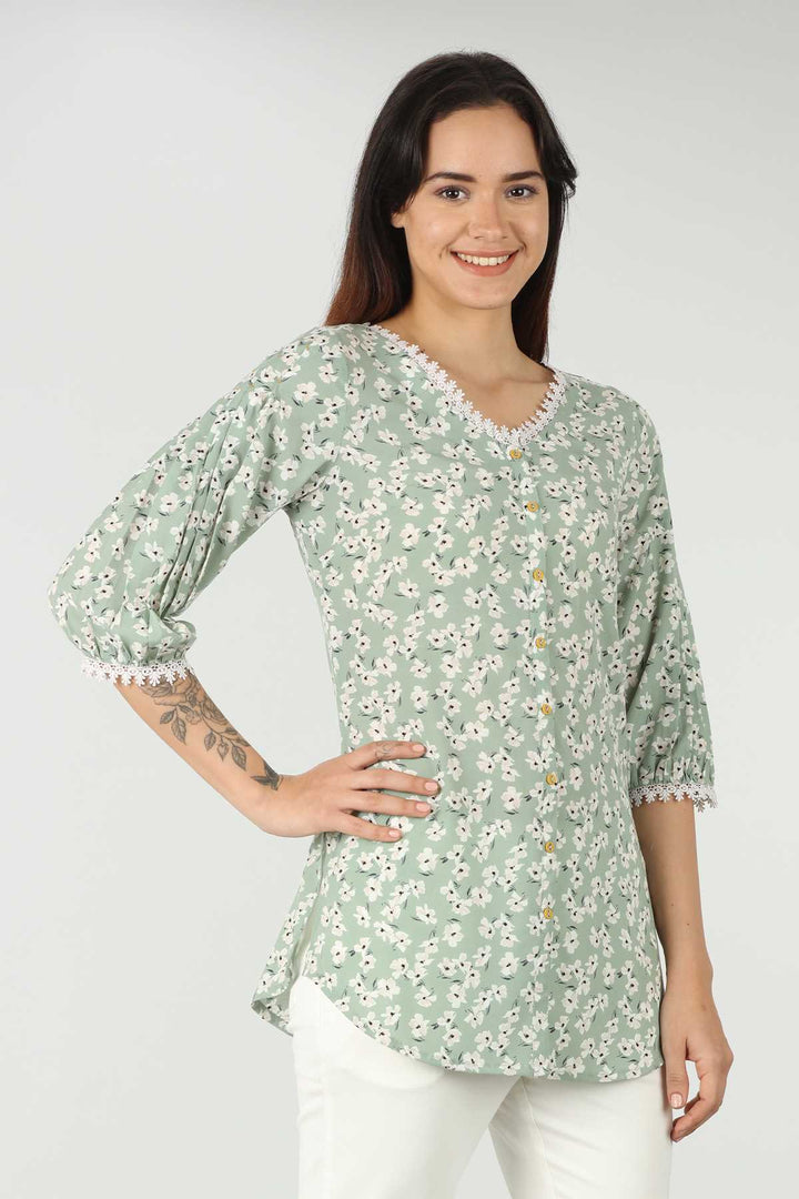 Light Green Printed Summer Top