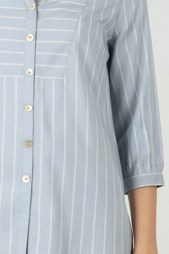 Blue rayon stripe collared shirt