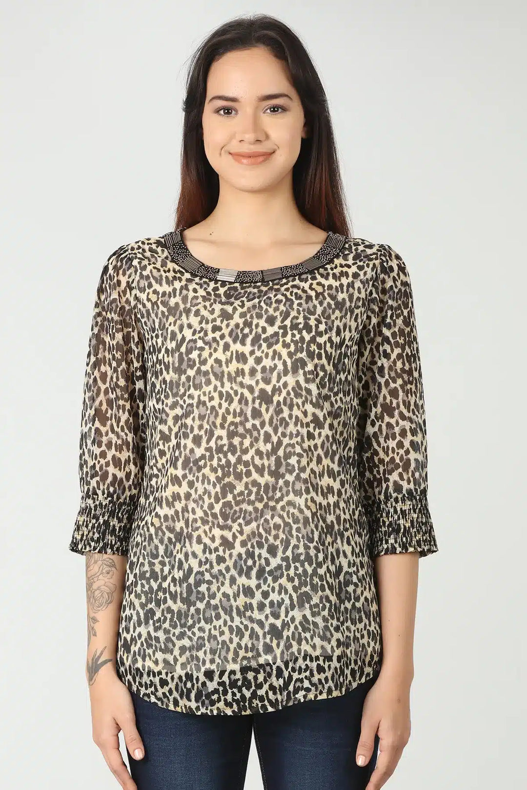Animal Print Black And Beige Top