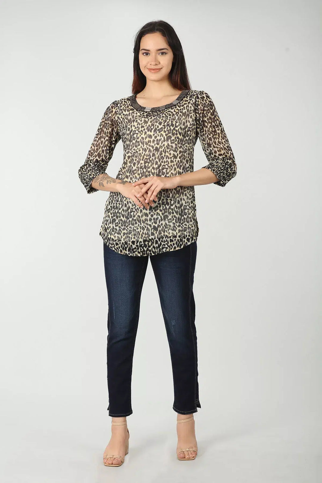 Animal Print Black And Beige Top
