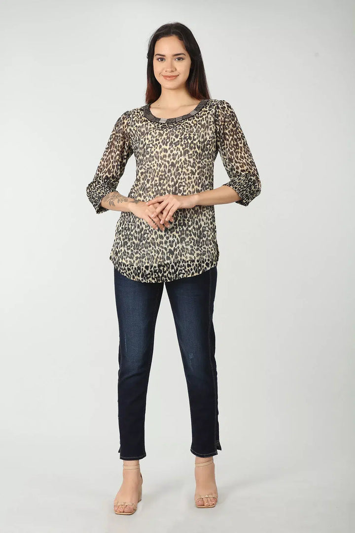 Animal Print Black And Beige Top