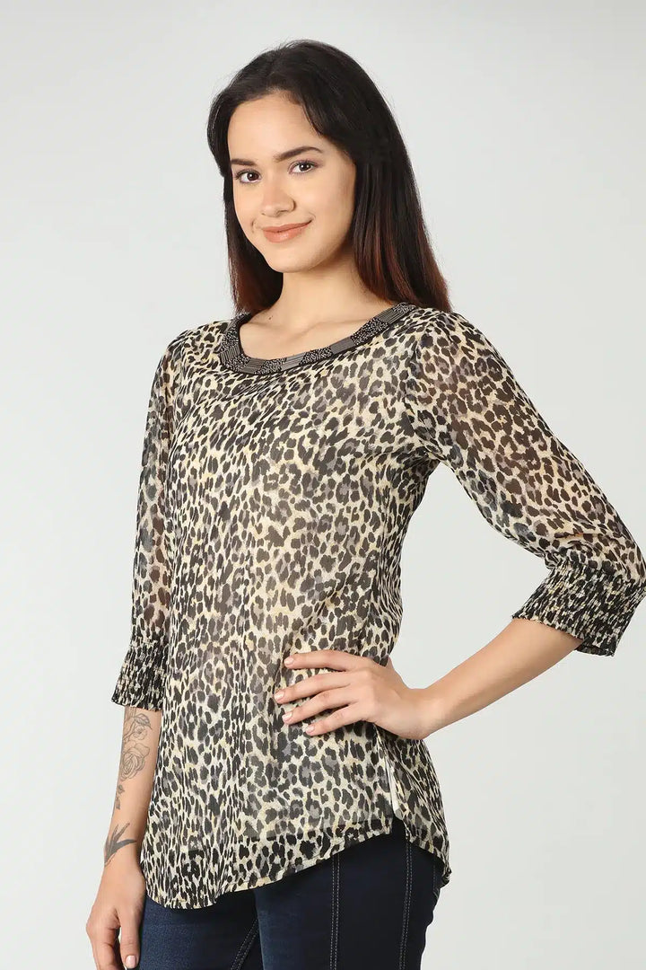 Animal Print Black And Beige Top