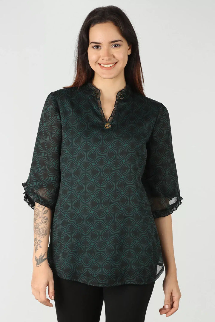 Chiffon Green Printed Top