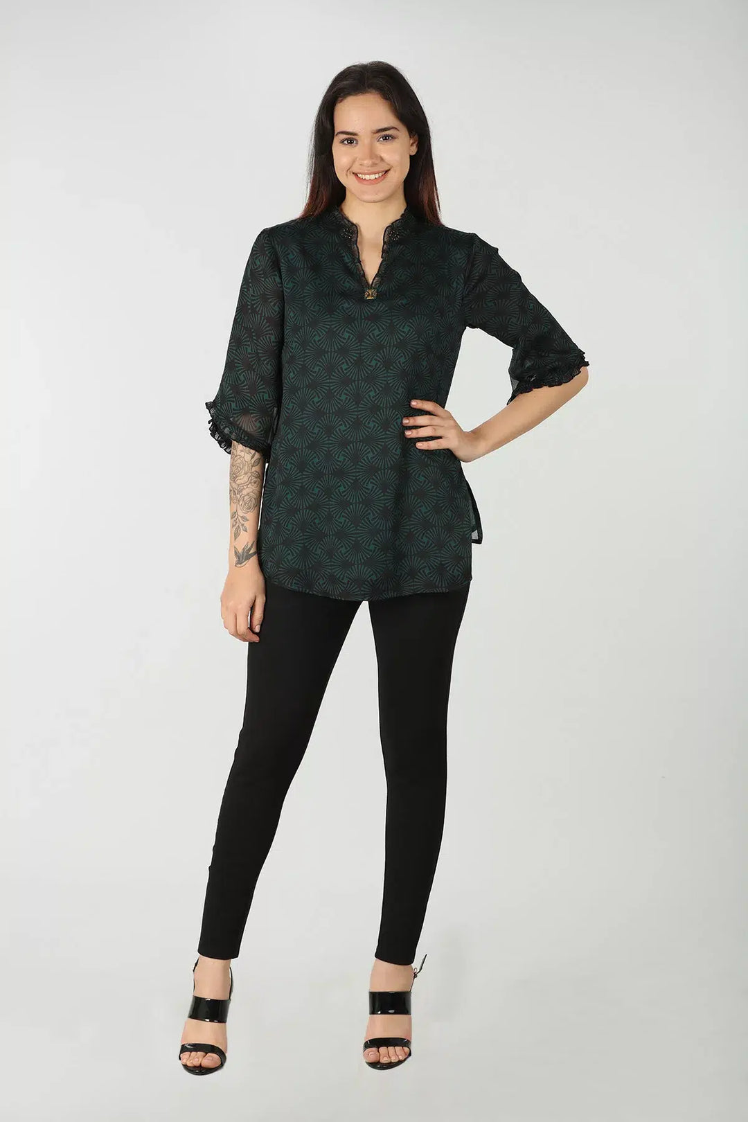 Chiffon Green Printed Top