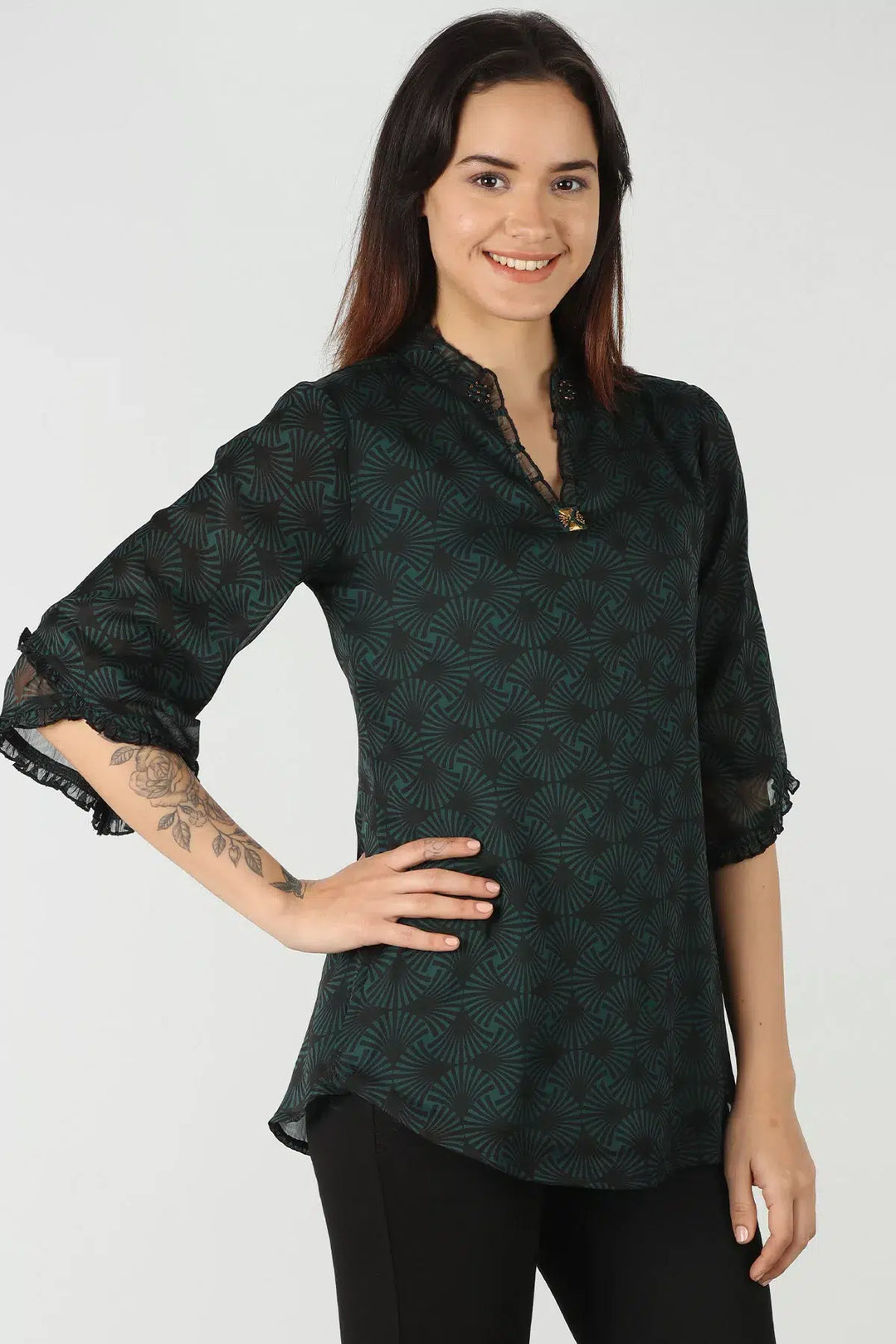 Chiffon Green Printed Top