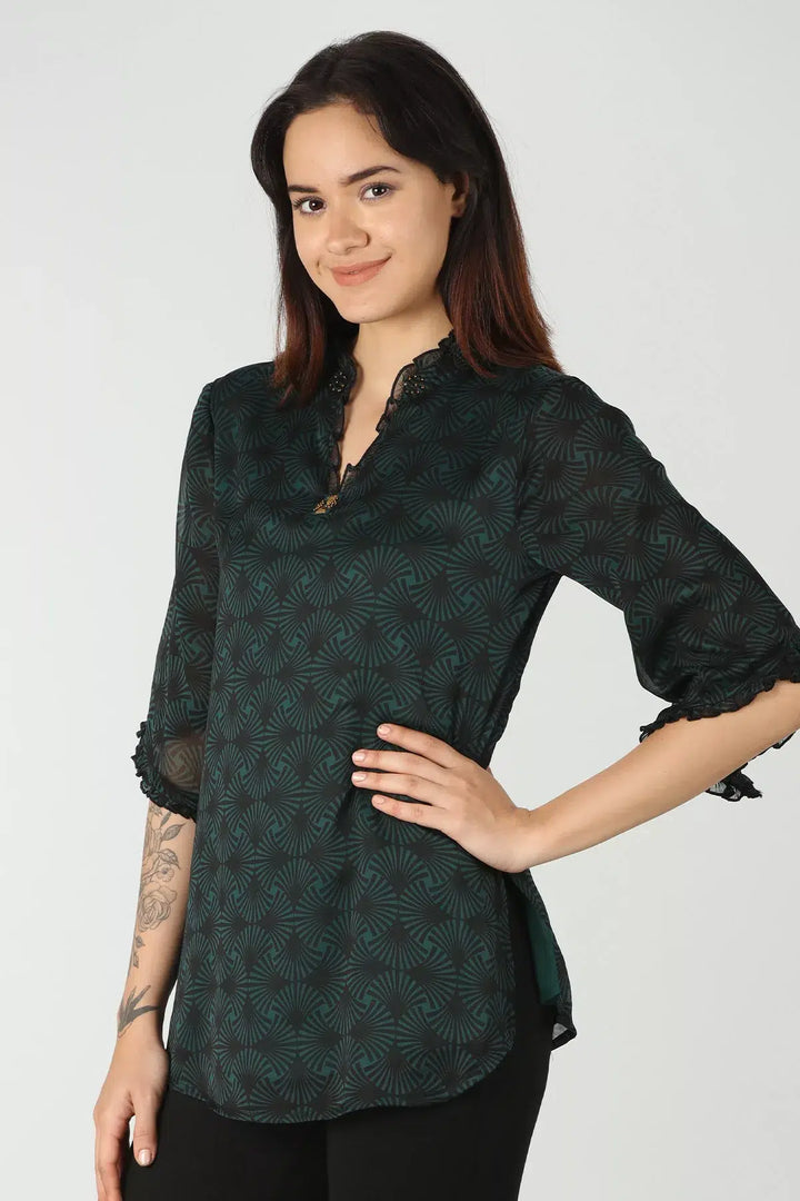 Chiffon Green Printed Top