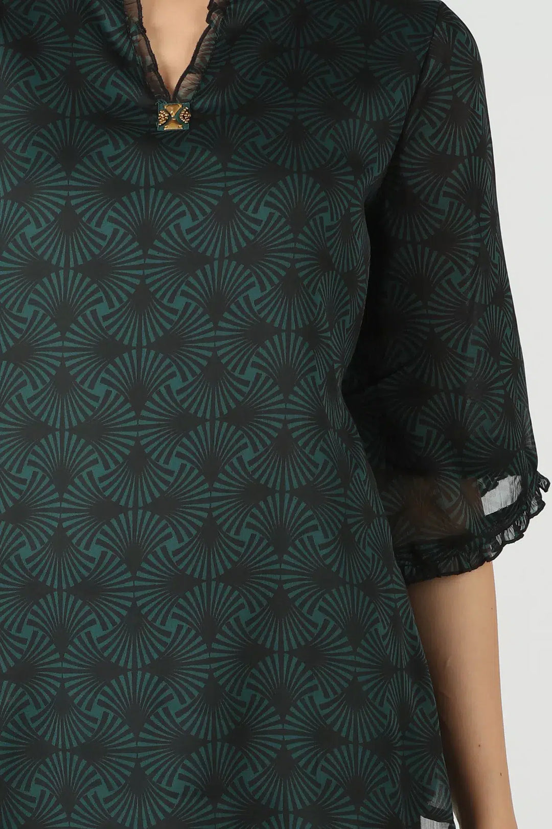 Chiffon Green Printed Top